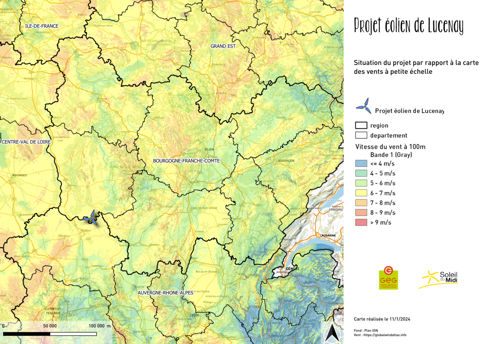 Carte du gisement Vent